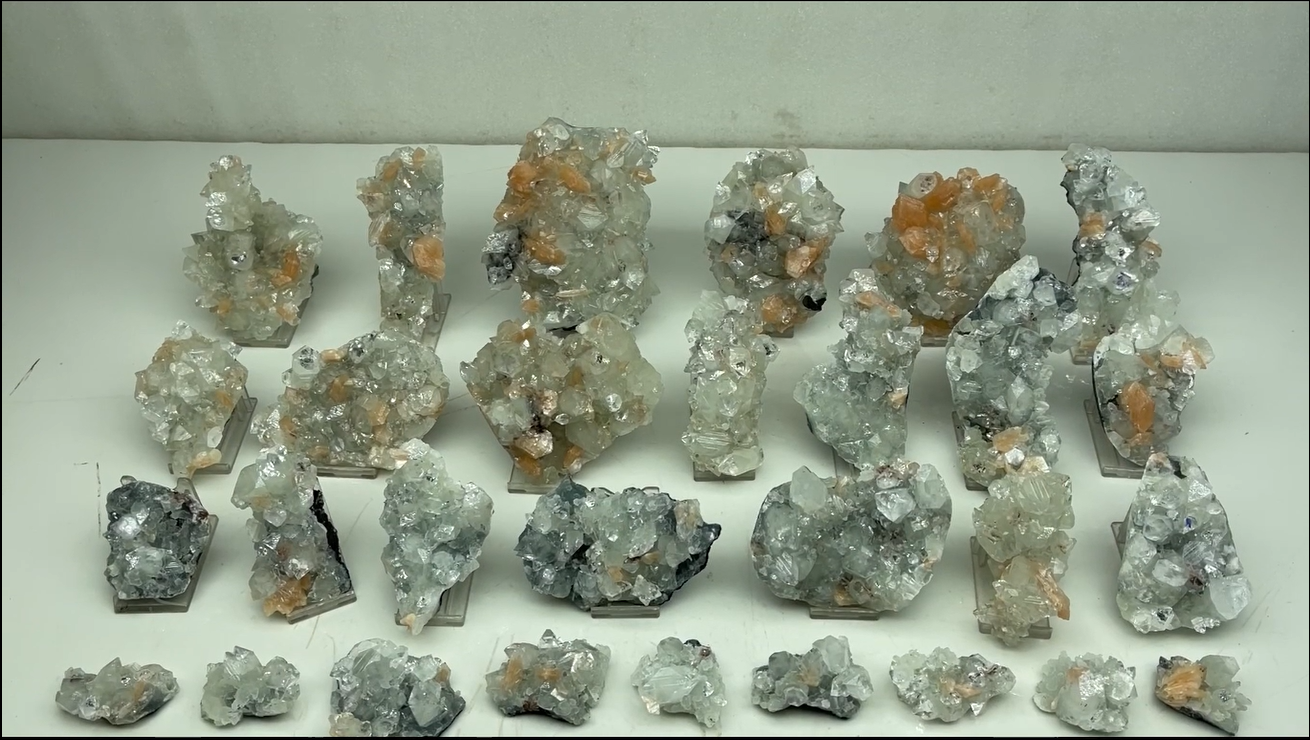 Pointed Glossy Apophyllite Crystals Bunch With Orange Stilbite Lot-71