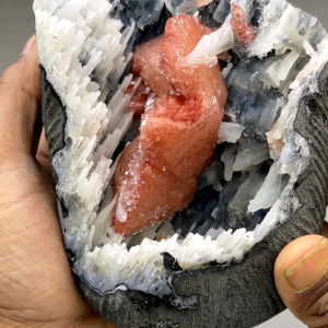 Complete Red Heulandite Specimen in Chalcedony Standing Geode